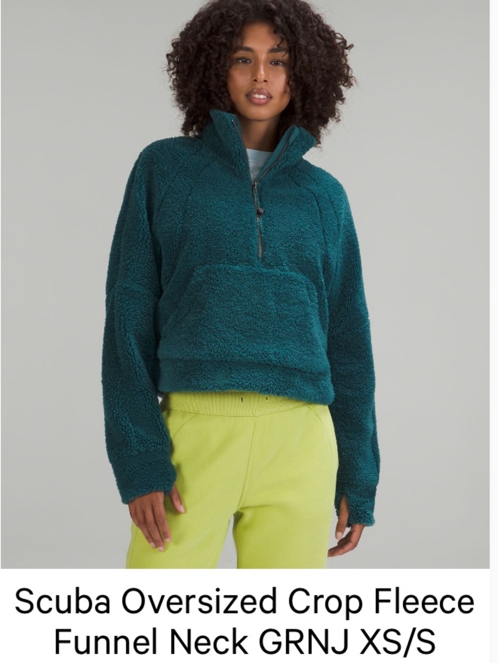 Size XS / S lululemon scuba oversized crop fleece funnel neck in Jasper Green